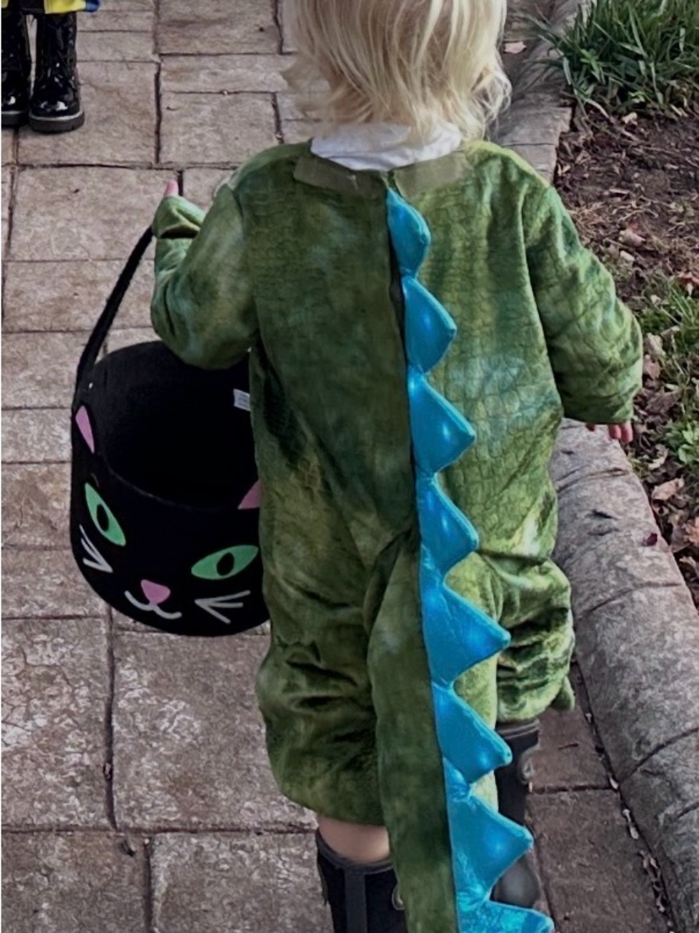 Pottery Barn Kids Green Plush Dinosaur Costume with dino head, one piece costume - Picture 2 of 5
